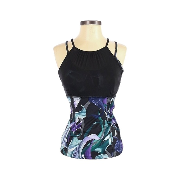 🌺 Balini Sports Mona V Back Floral Blue Active Tank Size XS NWT - Picture 2 of 10